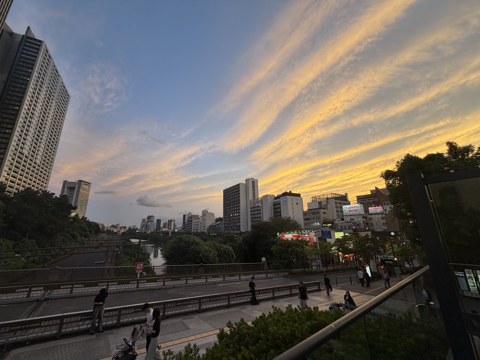 Dusk over the moat at Iidabashi.